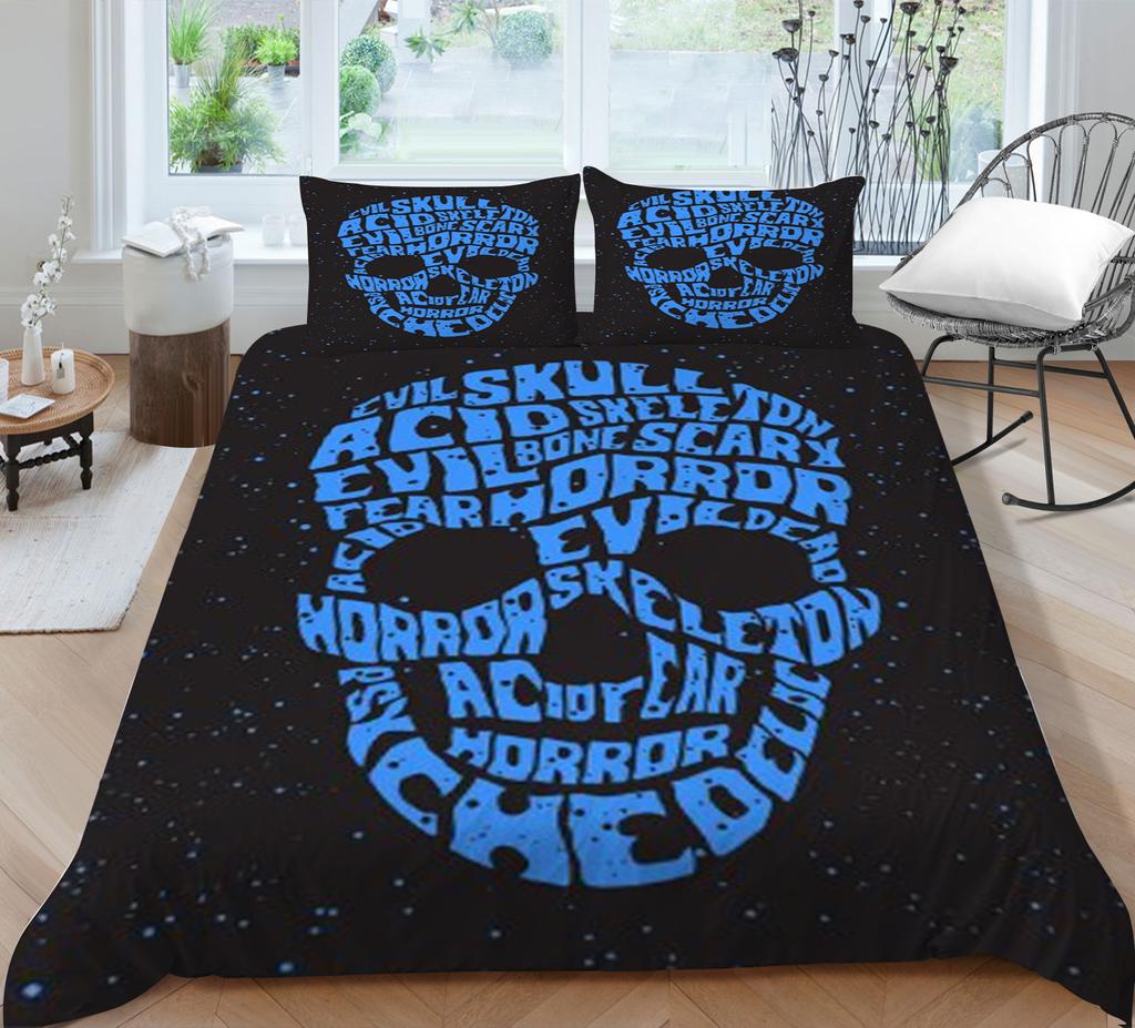 Bed Cover Home Bedclothes Bedding Set 2/3pcs 3D Skull Printing Microfiber Washable Bed Quilt Cover Set