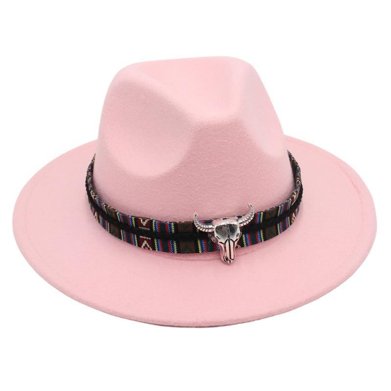 

Bull Head Top Hat Ethnic Style Jazz Hat Riding Hat Men And Women Trendy Felt Hat Pot Zhuang Dance Grassland Woolen Hat Tibetan m one size [flat brim]