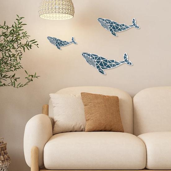3 Piezas de Arte de Pared de Ballena Náutica de Madera Hecho a Mano, Decoración Colgante de Pez Marino Costero, Adornos de Pared de Ballena Vintage para Sala de Estar Baño