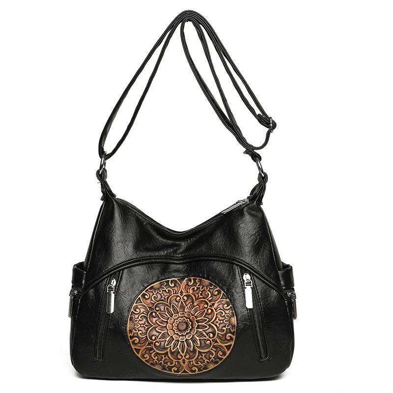 

Этнический стиль тисненый продвинутое моделирование мягкий прочный модный изысканный новый легкий роскошный городской уличный пляжный кроссбоди на плечо чёрный