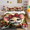 Cute Christmas Mouse Design Bedding Duvet Cover Set  (1*Duvet Cover 2*Pillowcases, Without Duvet Insert)