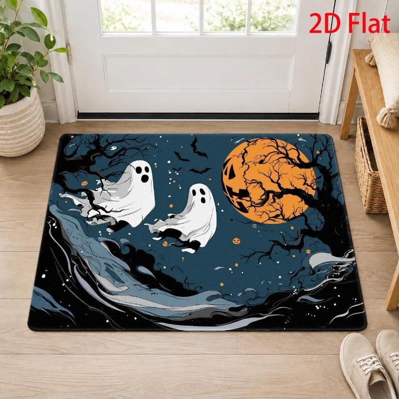 Gothic Bat Skull Purple Floral Halloween Doormat Dark Vintage Indoor Floor Rug Absorbent Entryway Carpet Area Mat for Home Decor