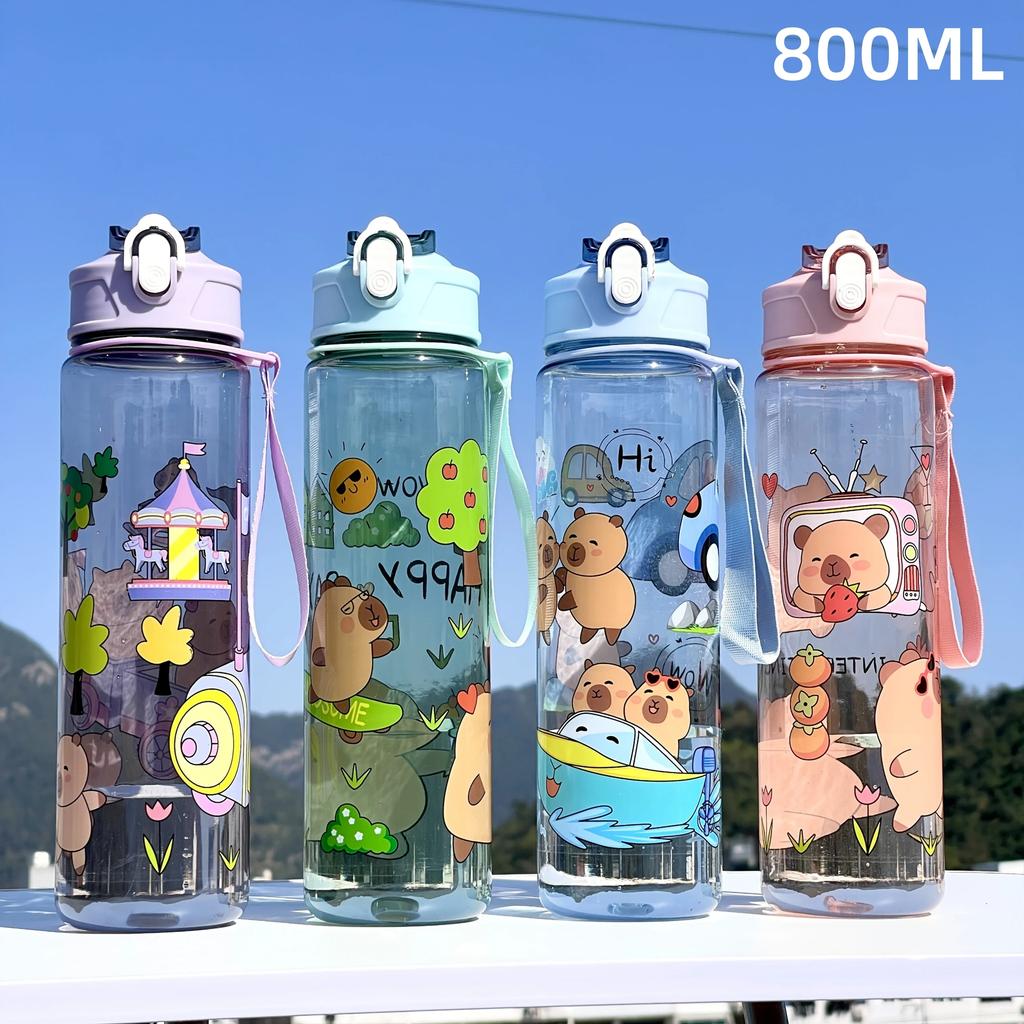 800ML Kids Water Sippy Cup PortableChildren's Plastic Water Cup Creative Cartoon Cup with Straws Leakproof Water Bottle Outdoor