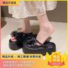Fashion slope heel slippers heightened platform women wear summer sandals 2025 new sweet bow one-word drag