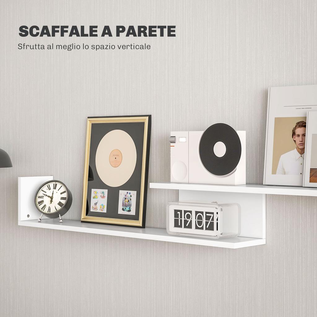 TV Cabinet with Wall Shelf, Open Shelves and Cabinet In Wood, White and Black