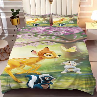 Bambi 3D Kinder-Doppelbett Bettwäsche-Set Niedlicher bedruckter Cartoon-Bettbezug Polyester-Bettdecken-Set Einzel-Kingsize