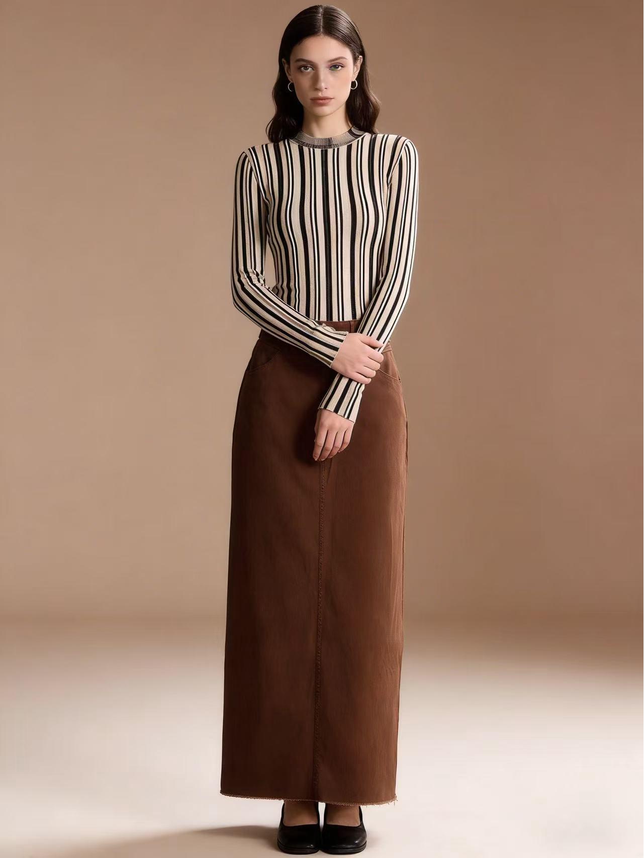 

Summer Elegant Women s Loose Straight Denim Maxi Skirt Medium кавовий