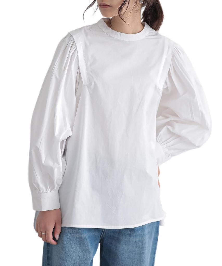 Andit Women's Poplin Design Off-the-Shoulder Blouse, Long Sleeves, Voluminous Sleeves, 100% Cotton, Upper Arm Coverage, M-L, Ivory