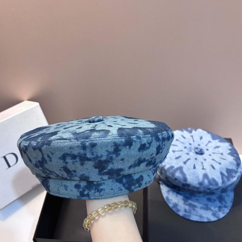 High-Quality Tie-Dye Denim Cap Women Fashionable Small Face-Flattering Beret Light Luxury Style