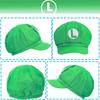 Mario Character Green Octagonal Cap with Navy Blue Strap, Mustache, and Gloves Costume Accessory Set