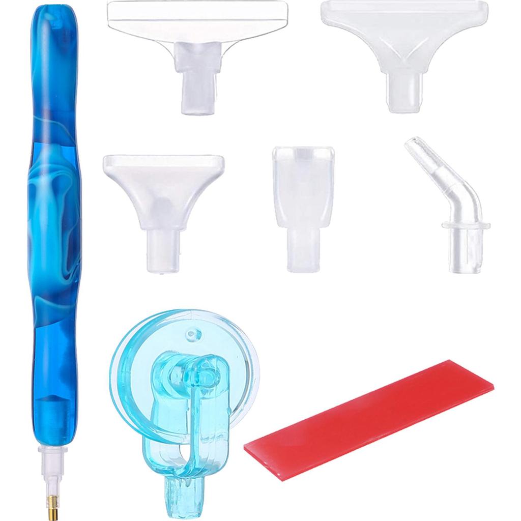 Resin 5D Diamond Painting Pen with Glue Clay Roller with 5 Drill Pen Picking Heads and 1 Glue Clay for DIY 5D Diamond Painting
