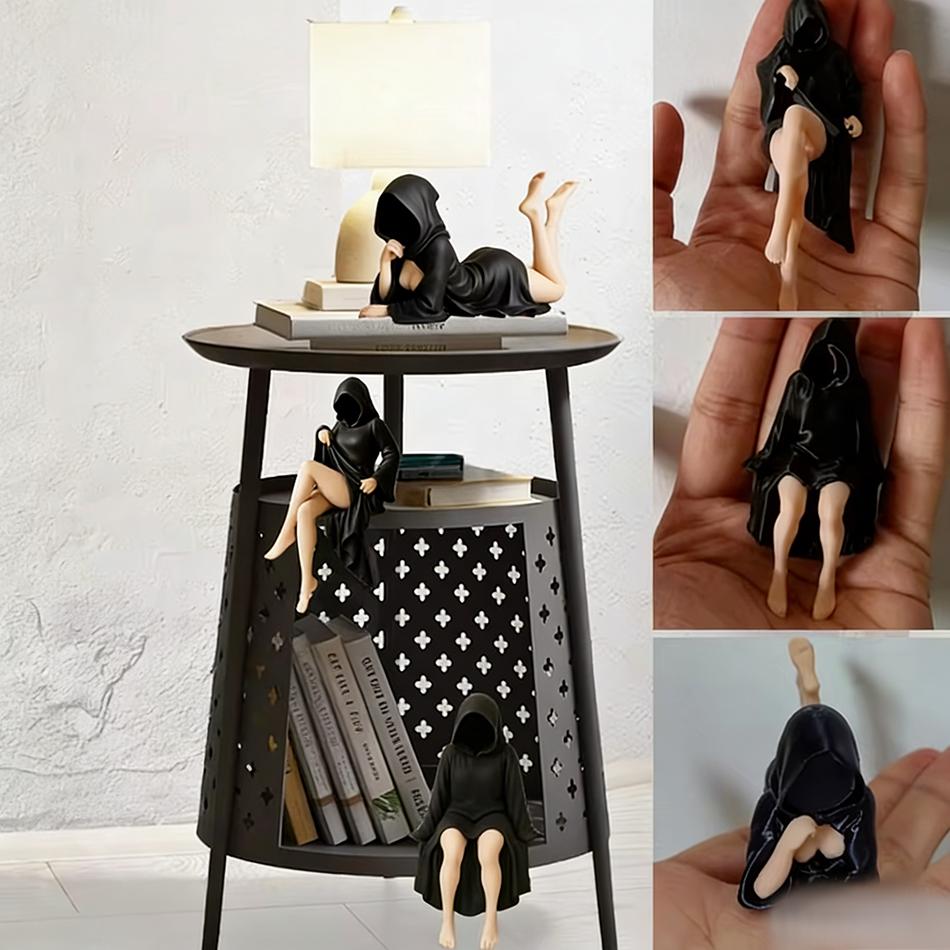 New Mysterious Statue Gothic Black Robe Queen Figure Masked Women Desktop Ornament Bookshelf Fireplace Spooky Artistic Gifts