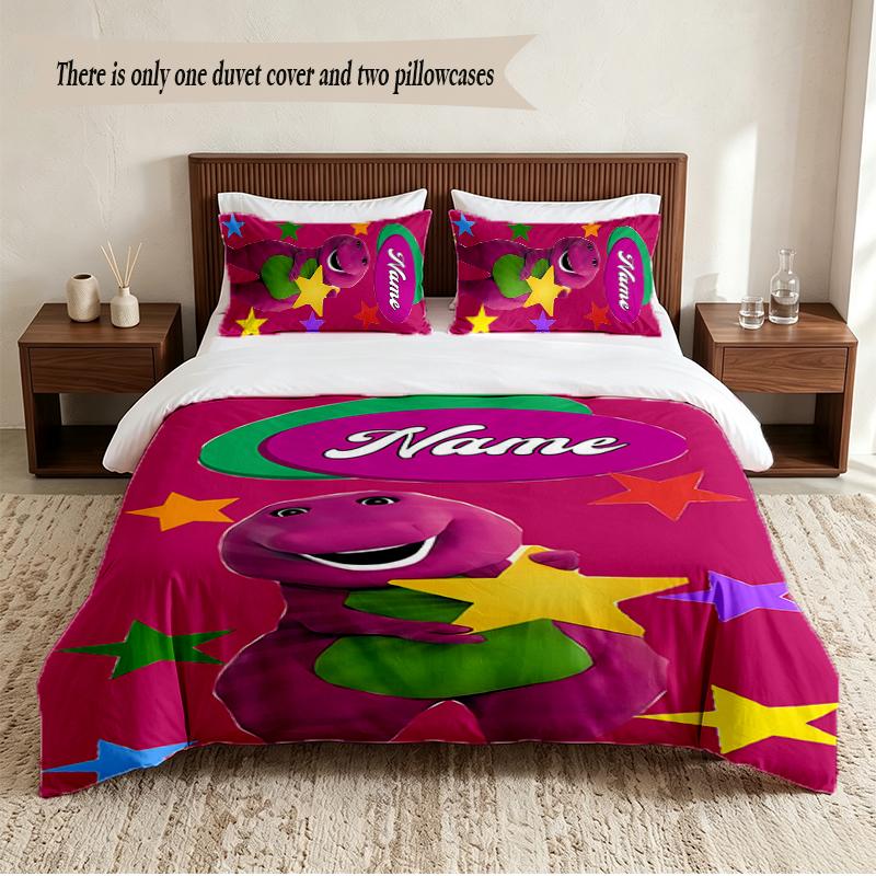 BARNEY Set Biancheria da Letto Personalizzato con Nome 3 Pezzi Morbido Copripiumino per Camera da Letto Decorazione per la Casa