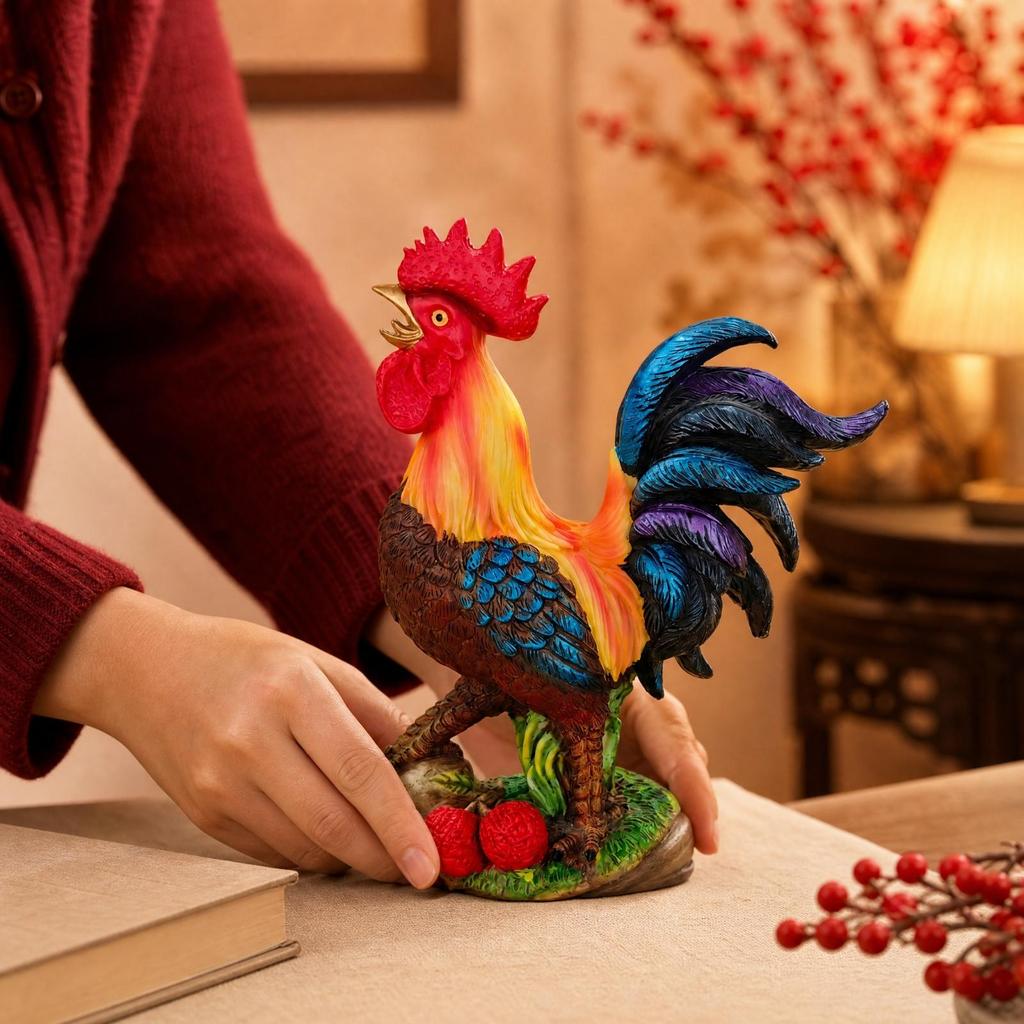 Resin Cockerel Figurine Colorful Decorative Statue Fadeproof for Festive Styling