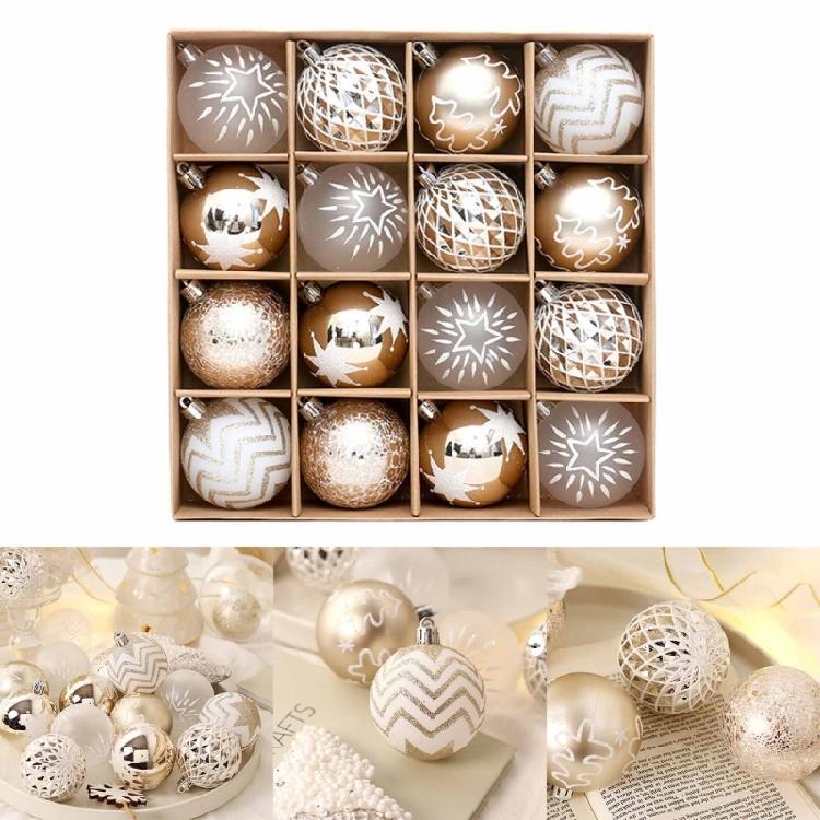 Pack of 16 Champagne Gold White Christmas Tree Traditional Pendant Ornaments