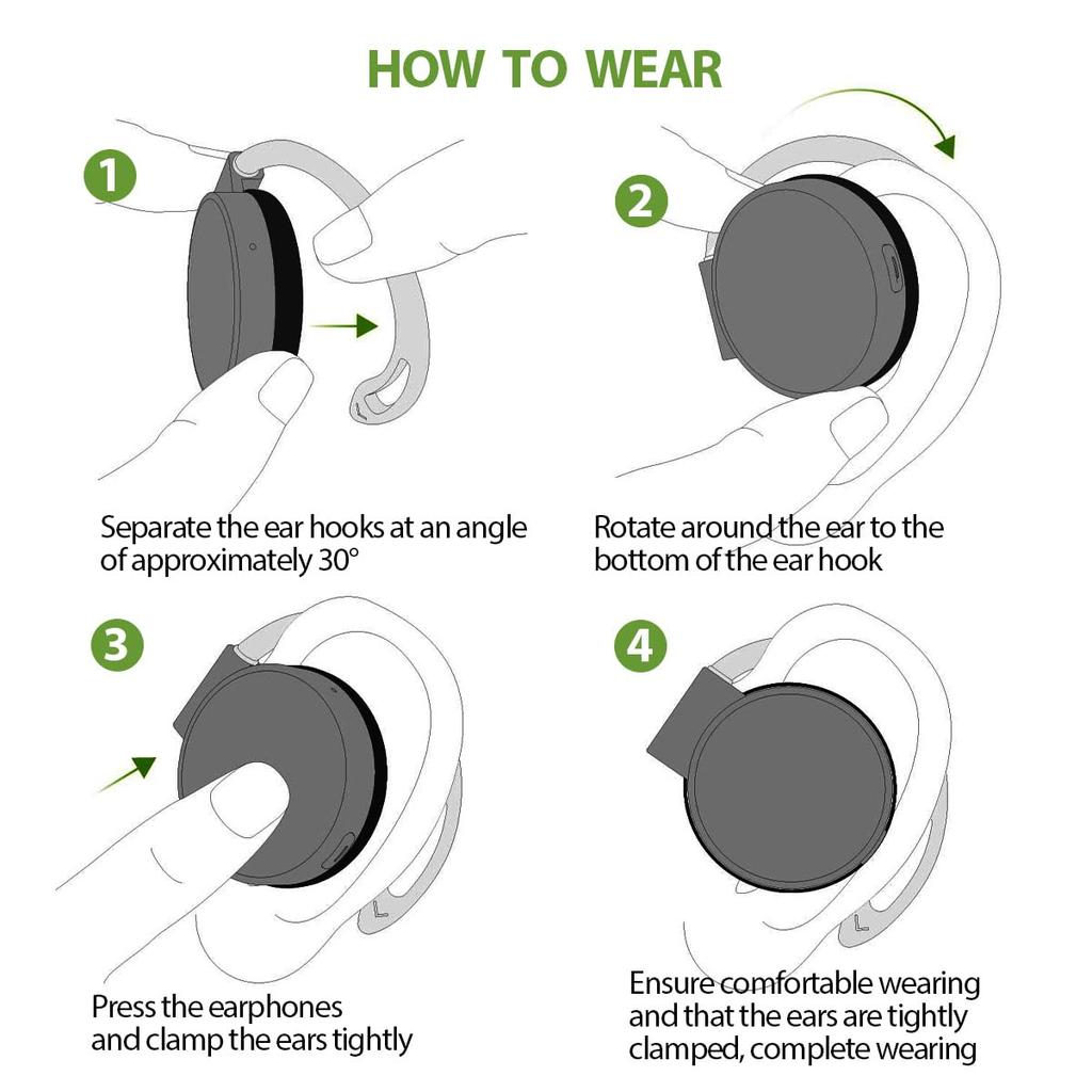 Wireless Earphones, Ear-Hook, Clip-on Headphones, Bluetooth 5.3 Wireless Earphones for Sports, Ear-Hook, Pain-Free Wearing, Ear-Hook, Bluetooth