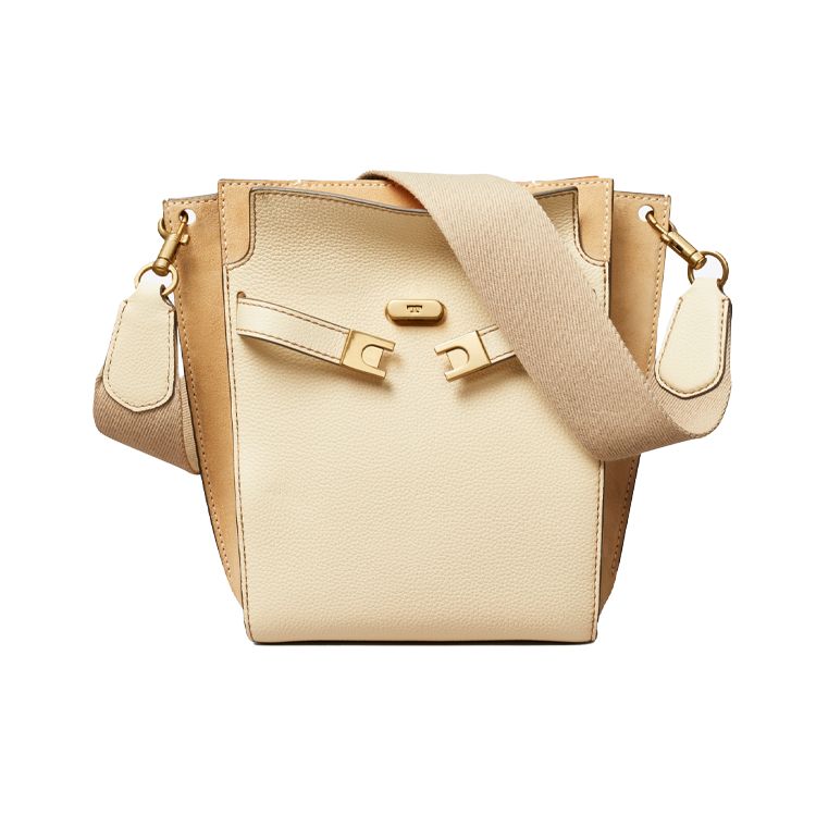 

Tory Burch Lee Radziwill Textured Double Layer Leather Bucket Bag Women bags Beige 139014-102 Basic Set (Bag+Dust Bag)