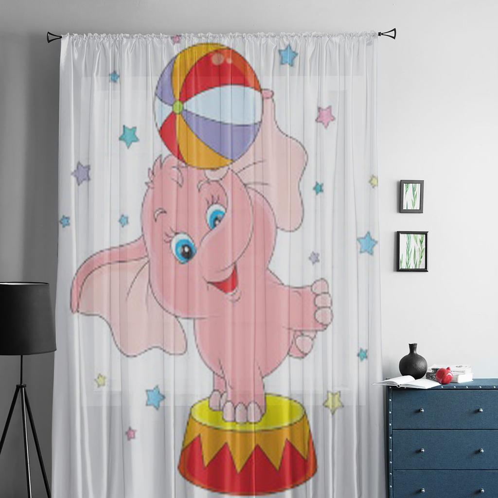 Cirkuselefant Med En Boll Skir Gardin För Vardagsrum Modern Voile Tyll Fönstergardiner För Sovrum Kök Draperier