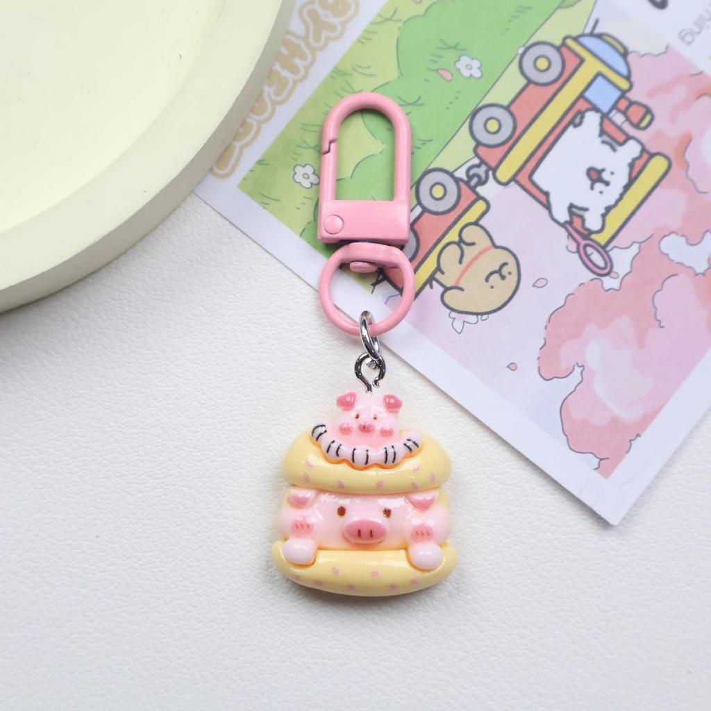 Resin Cartoon Piggy Keychain Pendant - Cute Dessert Ornament for Bags & Backpacks, Ideal for Couples and Students.
