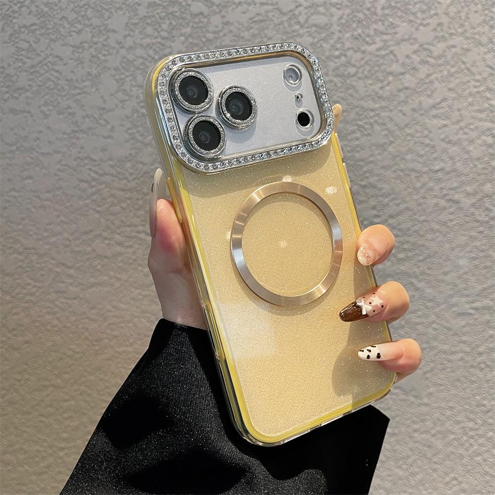 Luxury Glitter Diamond Case for iPhone 17 Pro Max: Full Coverage Magnetic Suction, Pure Color Compatibility with iPhone 16/15/14/13