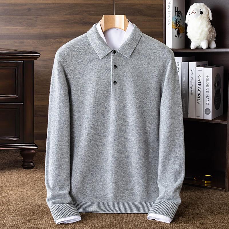 Hengyuanxiang Men's 100% Pure Wool Thickened Polo Collar Sweater