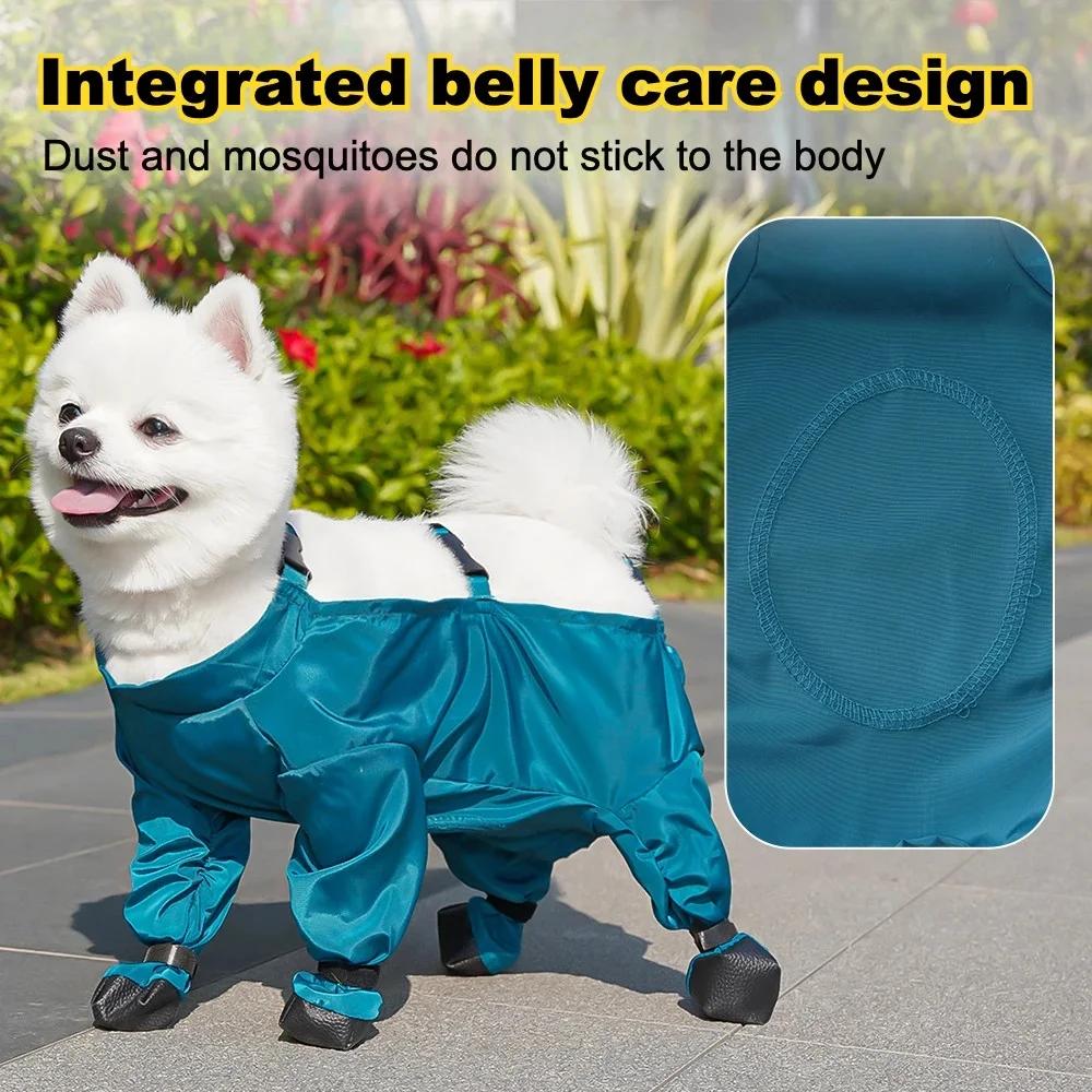 Pet Out Wrap Magväska Overaller med 4-bensskor Hundpromenad Dammtäta Byxor Husdjur Vattentäta Kläder Valphund Regnkappa med Stövlar