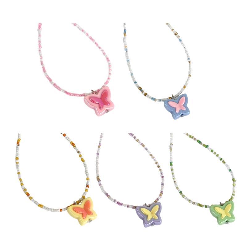 Acrylic Butterfly Beaded Necklaces Butterfly Pendant Choker Beads Chokers Party Accessories Gift for Women Girlfriends