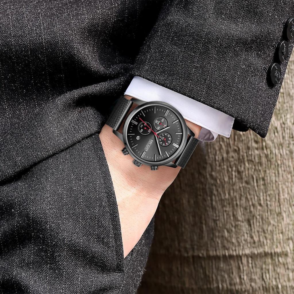 Megir Men Watches Mesh Stainless Steel Quartz Chronograph Watch Clock Relogio Masculino for Male Students Relogios