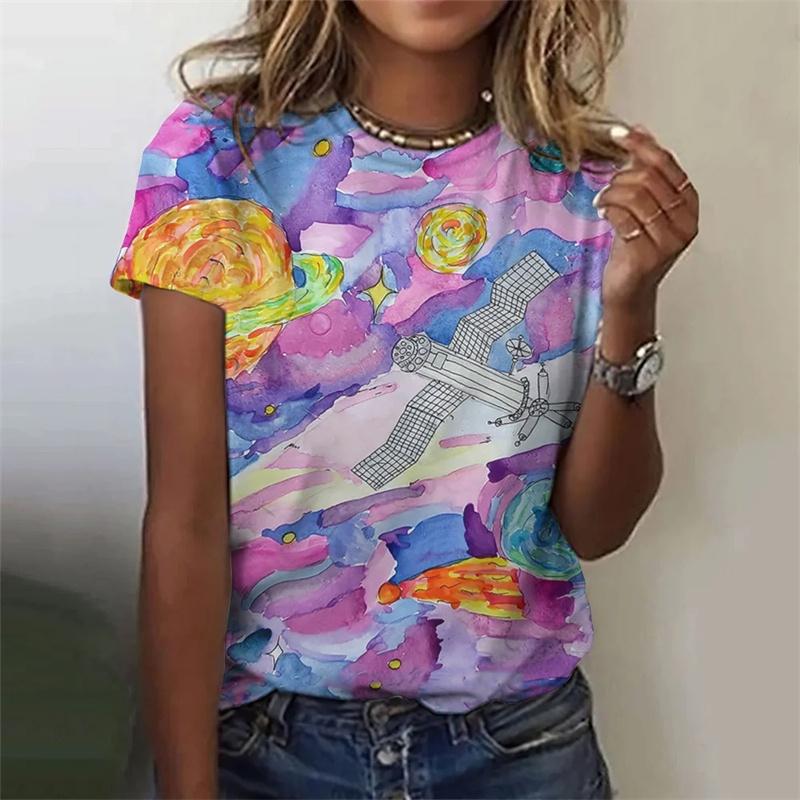 3D Printed Colorful Deer T Shirt for Women Abstract Geometry Graphic Short Sleeves Summer Street O-Neck Tees Tops Loose T-Shirts