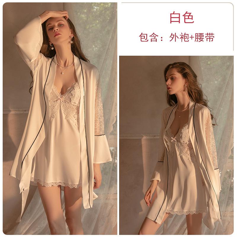 Women's Solid Comfy Cami Sleep Dress with Robe for Fall Winter