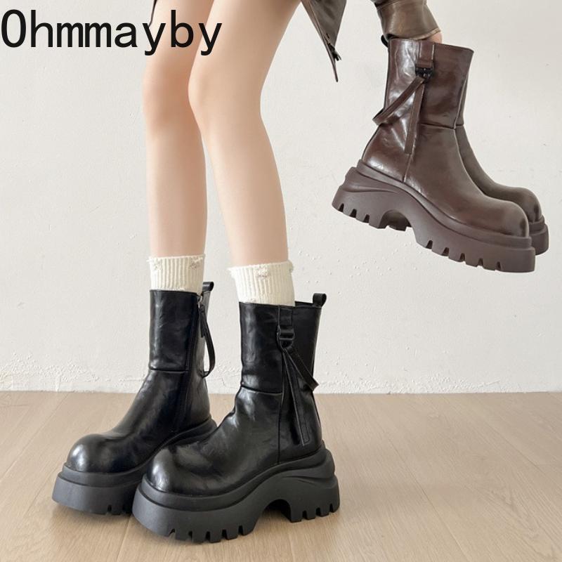Punk Style Platform Women Ankle Boots Fashion Zipper Thick Heels Shoes Ladies Modern Short Botas Para Mujer