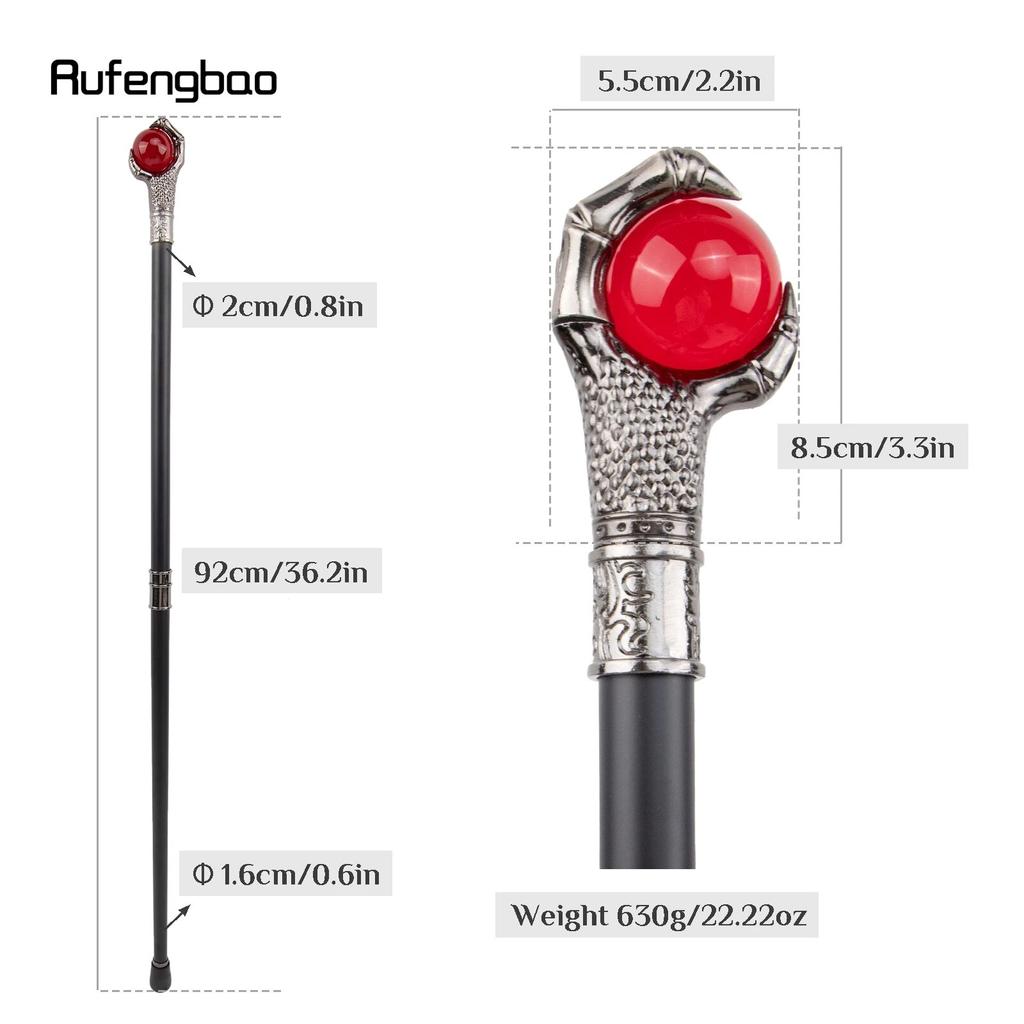 Dragon Claw Grasp Red Glass Ball Silver Walking Cane Fashion Decorative Walking Stick Cosplay Cane Knob Crosier 93cm