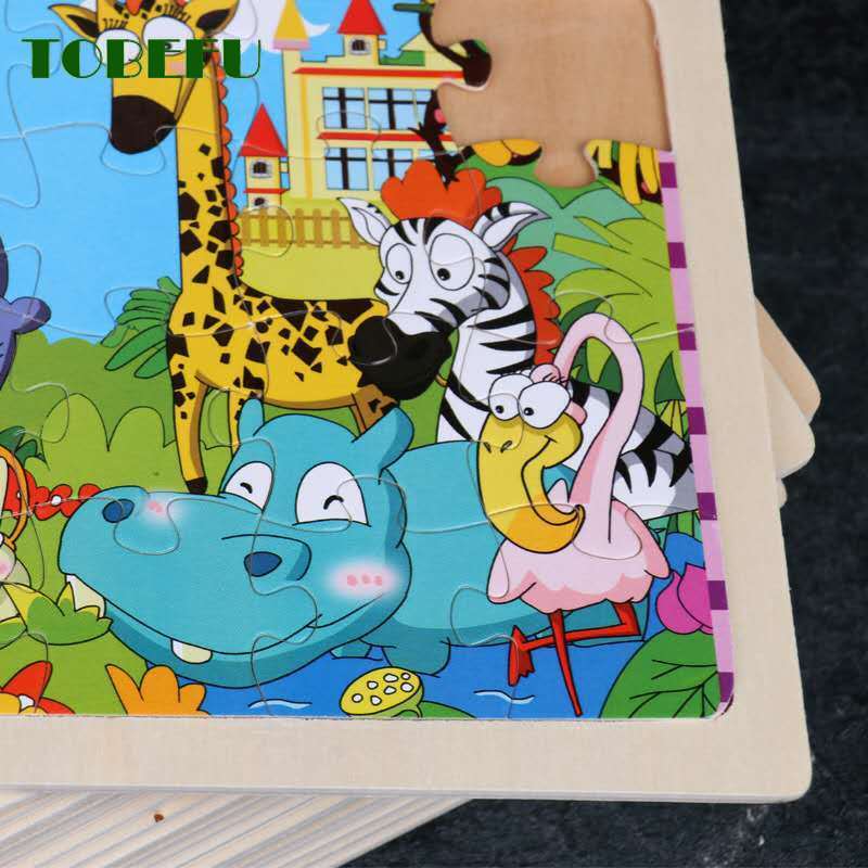 Bebek Erken Çocukluk Eğitim Oyuncakları 24 Parça Ahşap Yapboz Çocuklar İçin Karikatür Hayvan Yapbozları Çocuklar İçin Etkileşimli Oyuncak