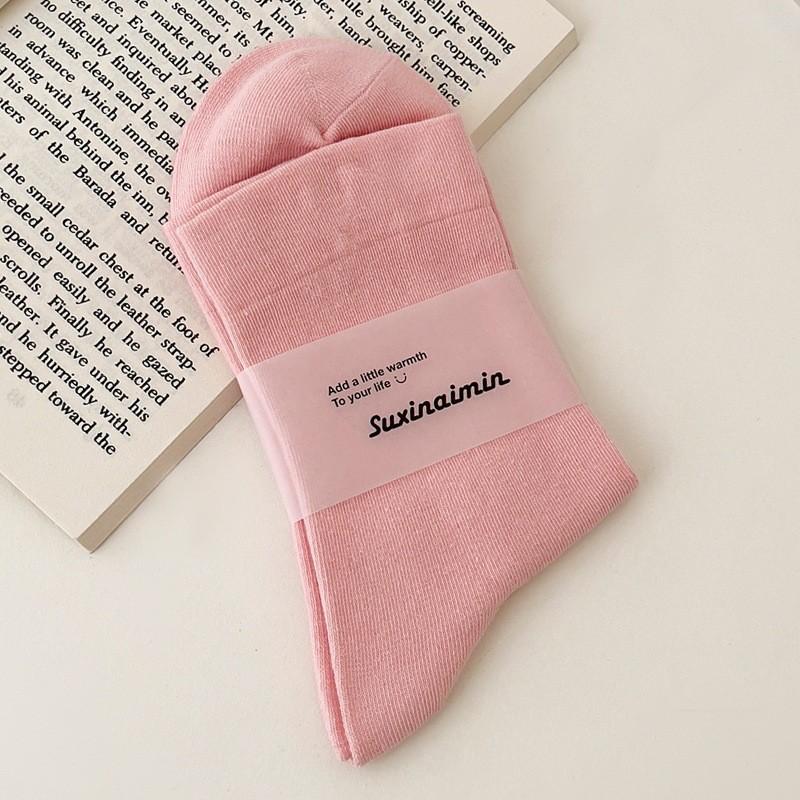 Fafahome Gentle Color Loose Confinement Socks Solid Color Girl Pink Versatile Cotton Socks
