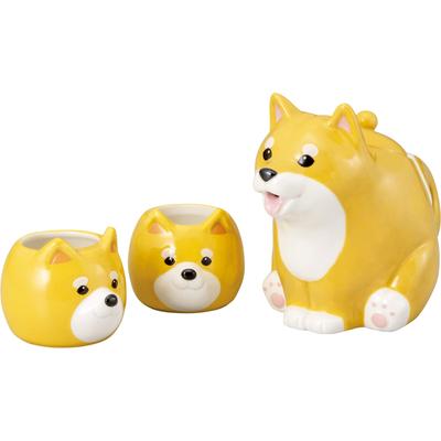 Inu Eltern und Kind Tee Teekanne 2 18x14cm 9x7cm Hund san4576 "Shiba Set" - & Teetassen, Kanne (500cc), Tasse (150cc), Braun, Geschenke für Verliebte,