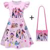 Hexe Jagd Mädchengruppe Kinder Cosplay Flatterärmel Milchseide Kleid mit Tasche