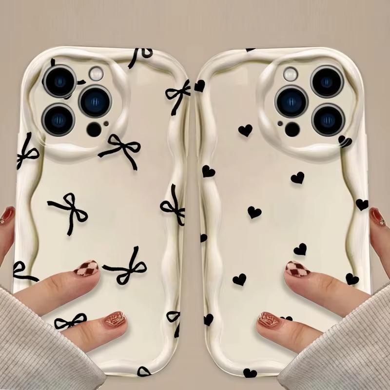 Zwarte Strik Hart Telefoonhoesje voor Samsung Galaxy A56 A55 A36 A35 A26 A25 A15 5G A24 A23 A22 A52 A52S A71 A72 4G Siliconen Cover