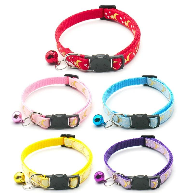 Neues Goldene Sterne und Mond Katzenhalsband mit reflektierender Sicherheitsschnalle und Glocke Verstellbare Halsbänder für Katzen und kleine Hunde