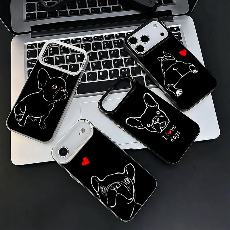 Französische Bulldogge Schwarz Design Weiche Handyhülle für iPhone 15 16 17 Pro Max 17Air 16E 14 Plus 13 12 Mini Stoßfeste Hülle Rückschale