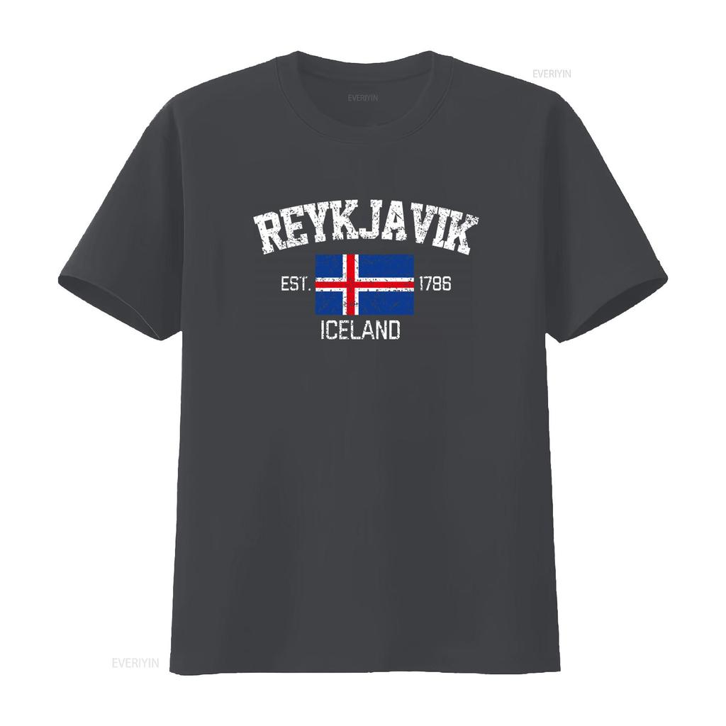 Reykjavik Iceland Souvenir T Shirt Retro Flag Design Est 1786 Vintage Washed Homme Graphic Breathable Top For Everyday Wear
