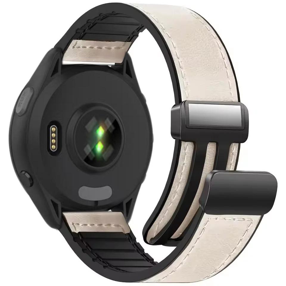 22mm 20mm Leather+Silicone Strap for Garmin Forerunner 55 165 265 965 Magnetic Bracelet Band Garmin Vivoactive 6/5 Venu 3/2 Belt