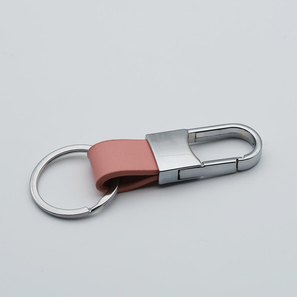 Men's Genuine Leather Car Keychain with Zinc Alloy Waist Clip and Customizable Laser Logo