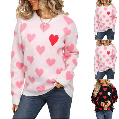 Ladies' Fashionable Heart-shaped Sweater, Loose And Versatile Valentine's Day Knitted Pullover Sweater