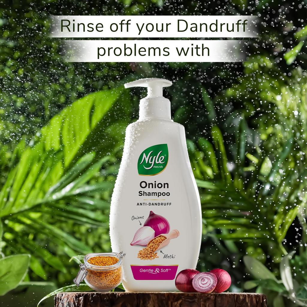 Nyle Naturals Shampoo Antipelliculaire à l'Oignon et au Fenugrec, Nettoyant Capillaire Doux à pH Équilibré Sans Parabènes pour Hommes et Femmes, 800ml