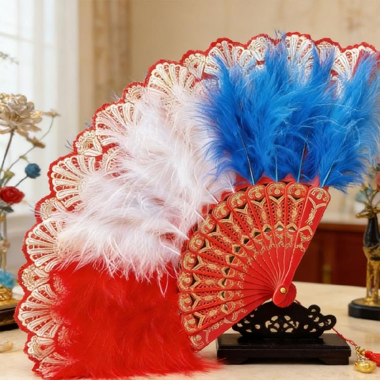 Feathered Fan 20s Retro Folding Fan Flapper Hand Fan for Costumes Dancing Party Wedding Decorations Rave Fan Gift