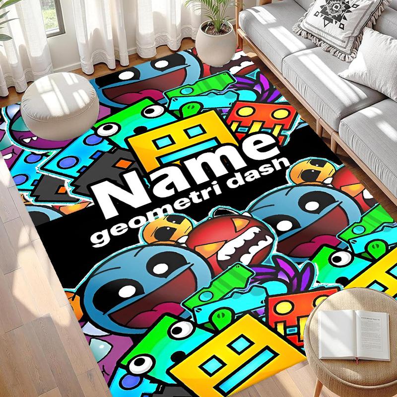 Custom Name Personalized Geometry Dash Print Carpet, Versatile Home Decor Rug, for Playroom, Apartment, Balcony, Entryway, Hallway Gift