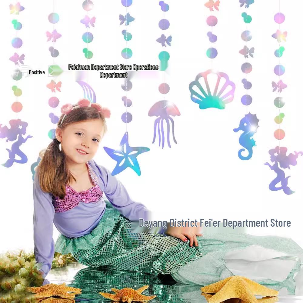 Underwater Mermaid Birthday Party Decoration Set: Pull Flags & Hanging Spirals for Girls