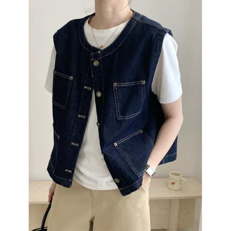 Women s Retro Denim Sleeveless Shawl Vest - 2025 Spring/Summer Fashion Small