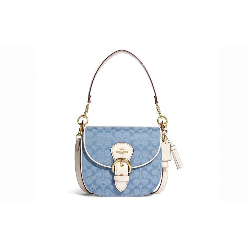New COACH Kleo Canvas With Leather Shoulder Bag Crossbody Bag Medium Size Women's Blue Monogram White C8514-IMUDY