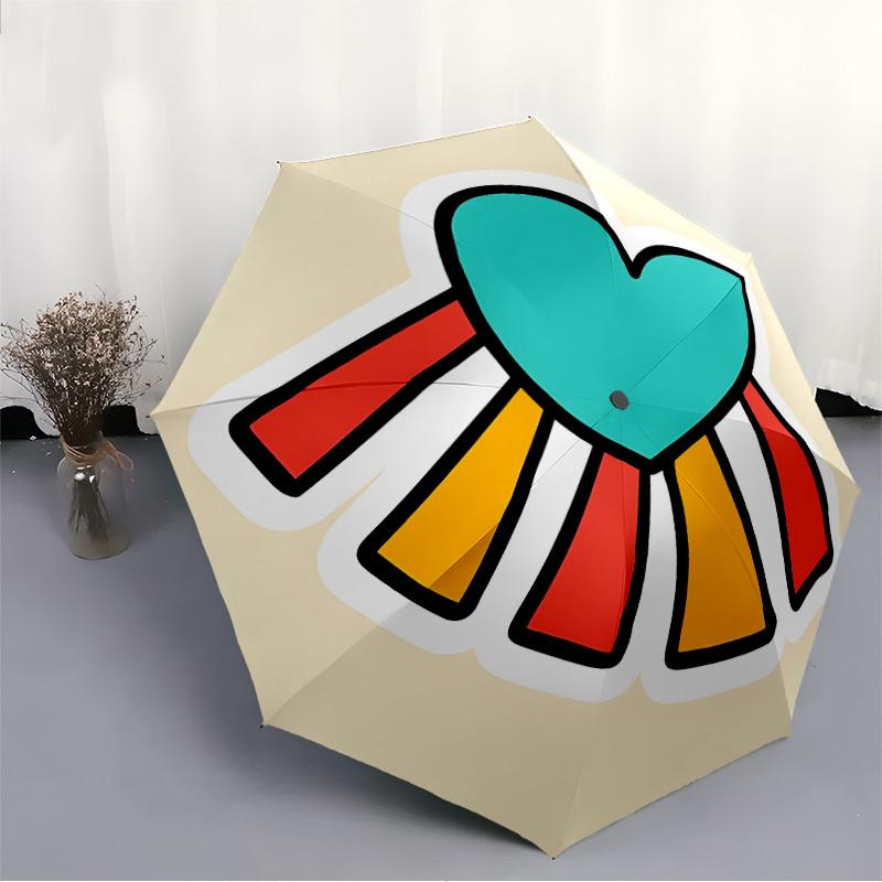1pc Heart Folding Umbrella , 8 Ribs Casual Durable Lightweight Portable Travelling Umbrella For Men & Women Yy250728116